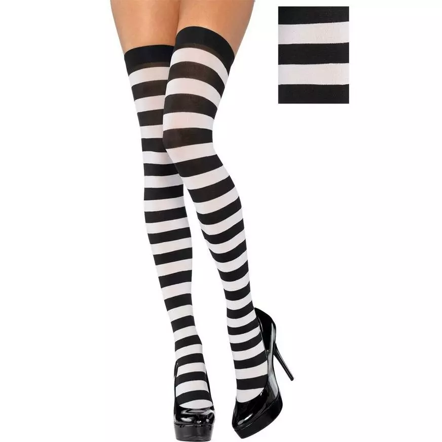 Adult Black & White Thigh-High Stockings 3 Adult Black & White Thigh-High Stockings