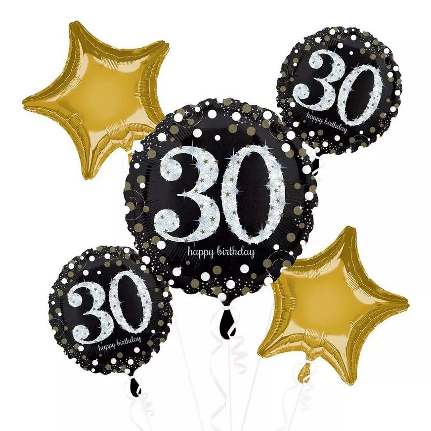 30th Birthday Balloon Bouquet 5pc - Sparkling Celebration 3 30th Birthday Balloon Bouquet 5pc - Sparkling Celebration