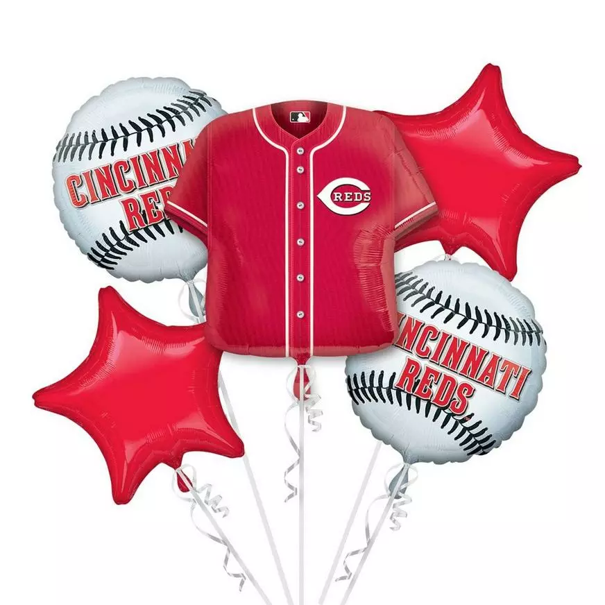 Cincinnati Reds Balloon Bouquet 5pc - Jersey 3 Cincinnati Reds Balloon Bouquet 5pc - Jersey
