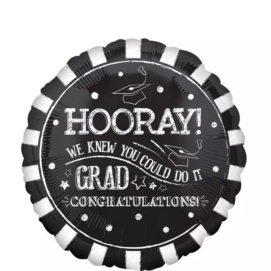 Giant Chalk Hooray Graduation Balloon, 28in 3 Giant Chalk Hooray Graduation Balloon, 28in