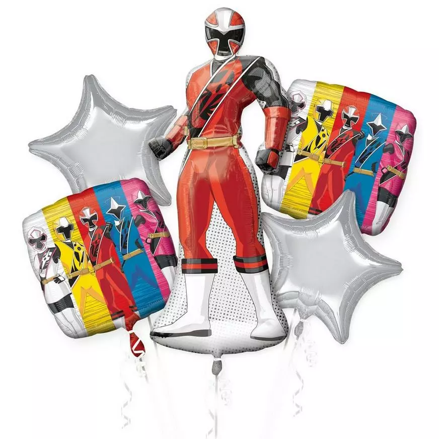 Red Ranger Balloon Bouquet 5pc - Power Rangers Ninja Steel 3 Red Ranger Balloon Bouquet 5pc - Power Rangers Ninja Steel