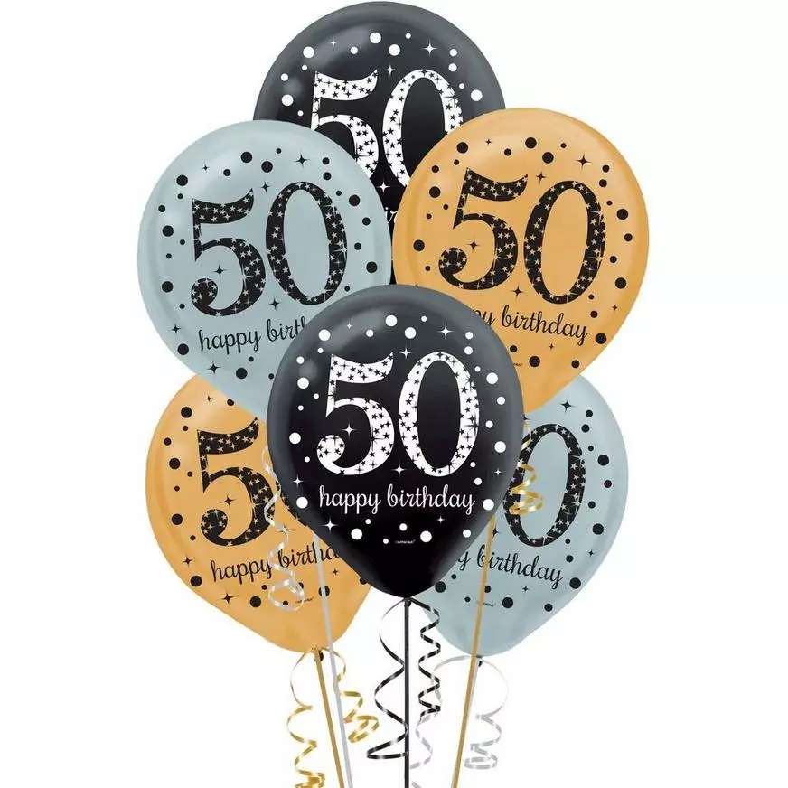 15ct, 50th Birthday Balloons - Sparkling Celebration 3 15ct, 50th Birthday Balloons - Sparkling Celebration