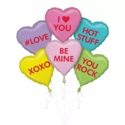 Pastel Conversation Hearts Valentine's Day Foil Balloon Bouquet, 6pc