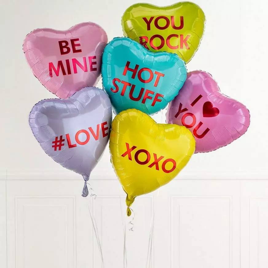 Pastel Conversation Hearts Valentine's Day Foil Balloon Bouquet, 6pc 5 Pastel Conversation Hearts Valentine's Day Foil Balloon Bouquet, 6pc - Image 3