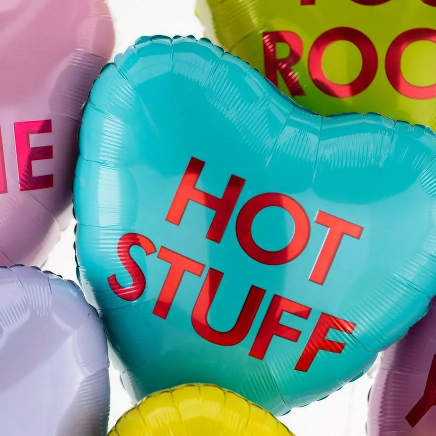 Pastel Conversation Hearts Valentine's Day Foil Balloon Bouquet, 6pc 6 Pastel Conversation Hearts Valentine's Day Foil Balloon Bouquet, 6pc - Image 4