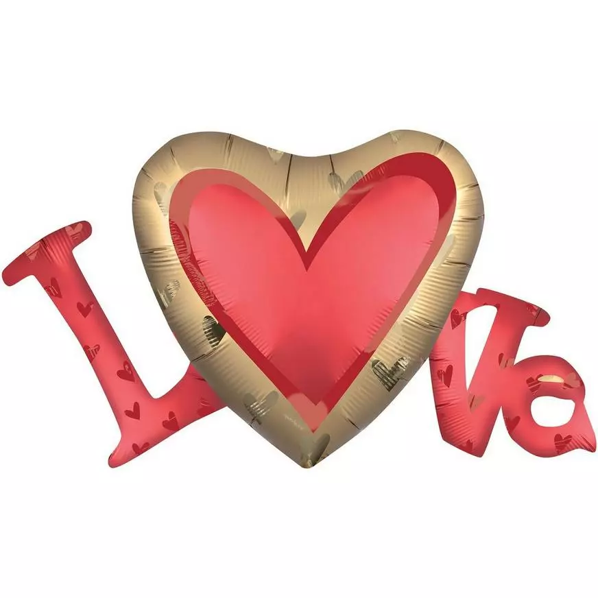 Air-Filled Gold & Red Love Letter Balloon Banner, 33in 3 Air-Filled Gold & Red Love Letter Balloon Banner, 33in