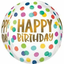 Polka Dot & Gold Happy Birthday Balloon, 15in X 16in - Orbz