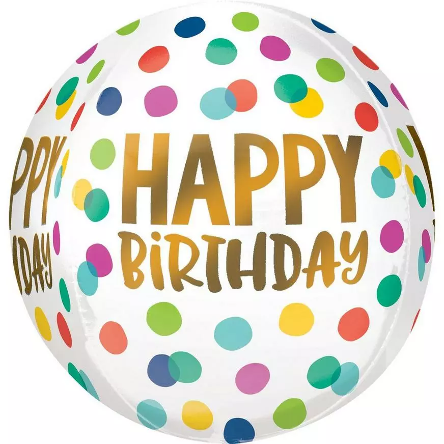Polka Dot & Gold Happy Birthday Balloon, 15in X 16in - Orbz 3 Polka Dot & Gold Happy Birthday Balloon, 15in X 16in - Orbz