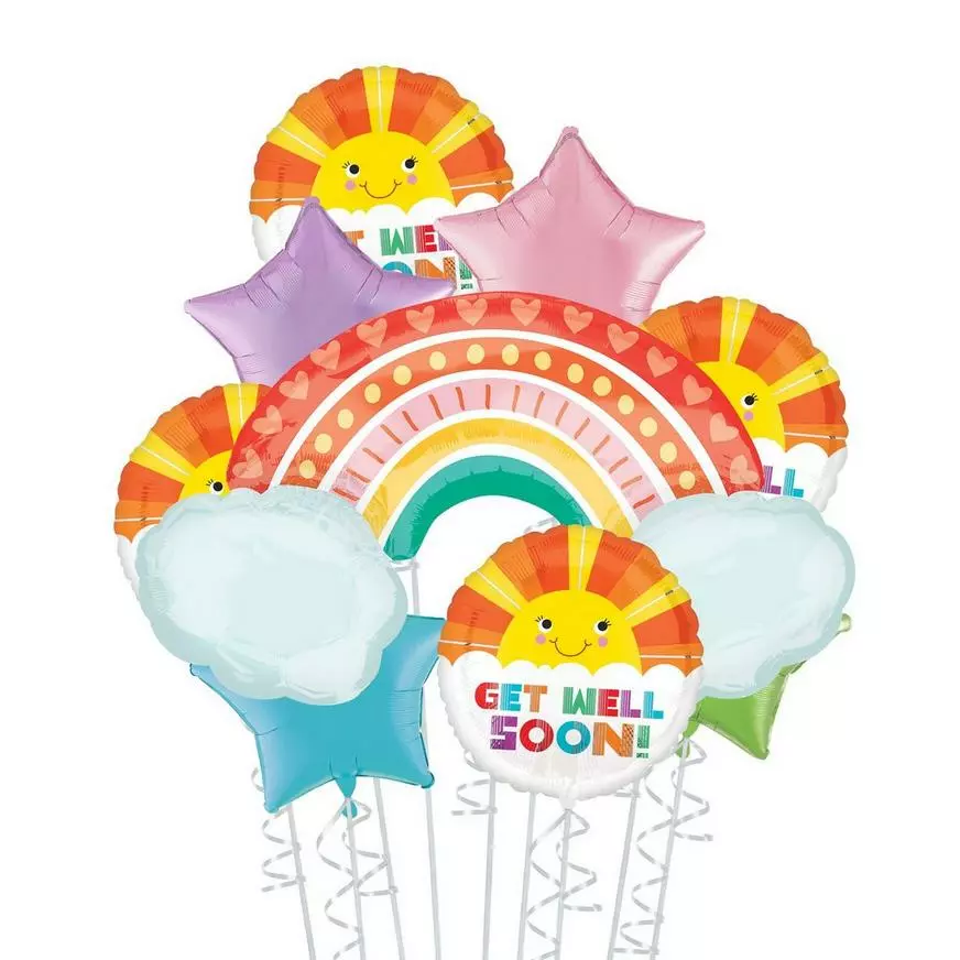 Pastel Get Well Soon Rainbow Deluxe Balloon Bouquet, 9pc 3 Pastel Get Well Soon Rainbow Deluxe Balloon Bouquet, 9pc