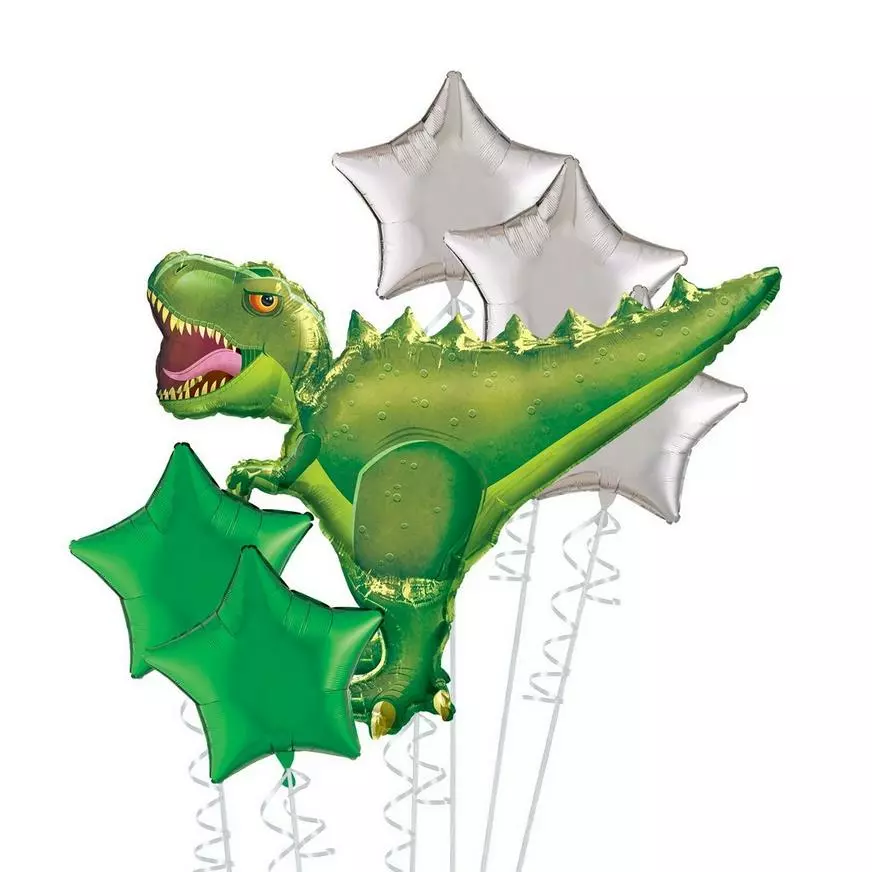 Green T-Rex Deluxe Balloon Bouquet, 6pc 3 Green T-Rex Deluxe Balloon Bouquet, 6pc