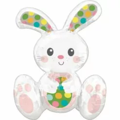 Air-Filled Sitting Spotted Easter Bunny-Shaped Foil Balloon, 15in X 20in