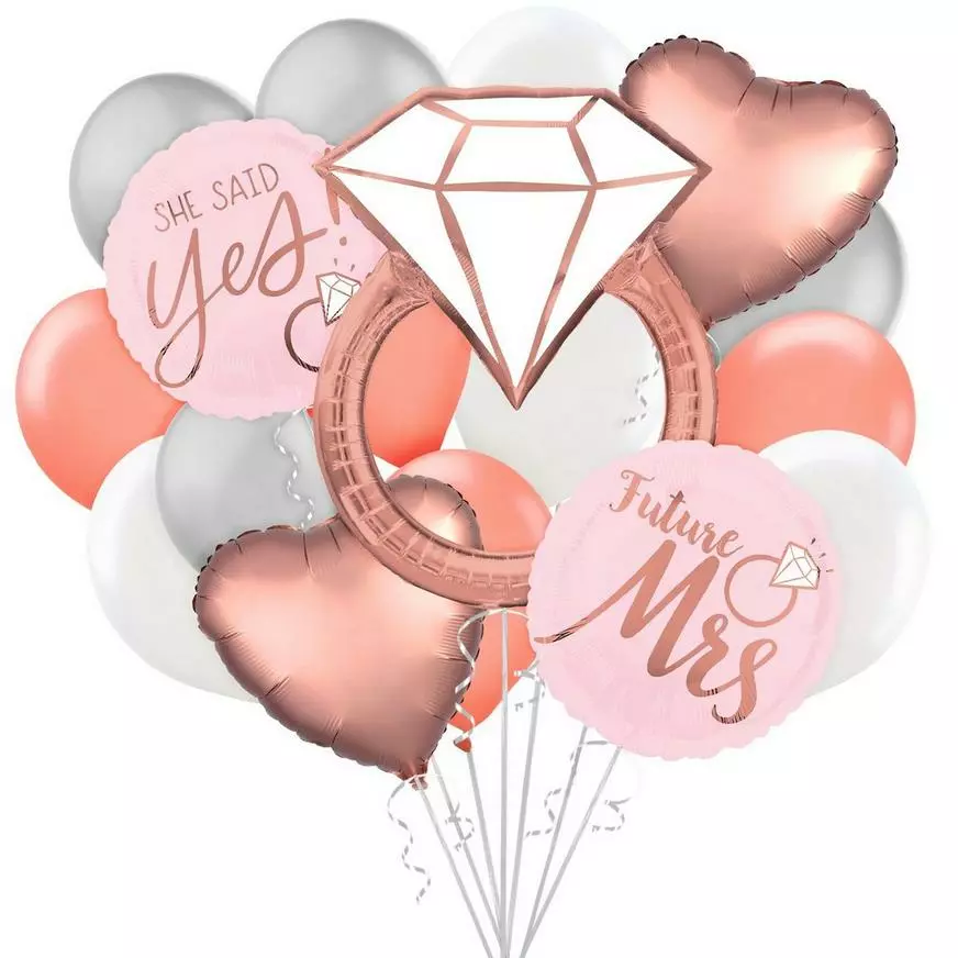 Rose Gold Engagement Party Balloon Bouquet, 17pc 3 Rose Gold Engagement Party Balloon Bouquet, 17pc