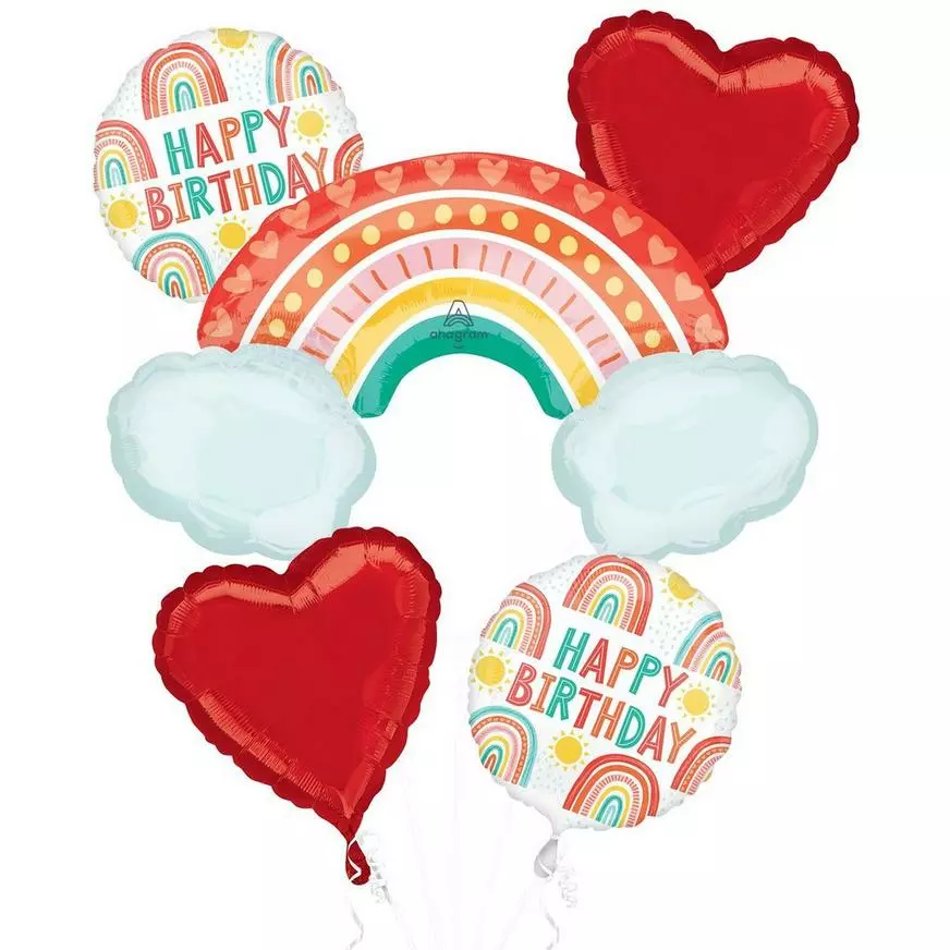 Retro Rainbow Foil Balloon Bouquet, 5pc 3 Retro Rainbow Foil Balloon Bouquet, 5pc