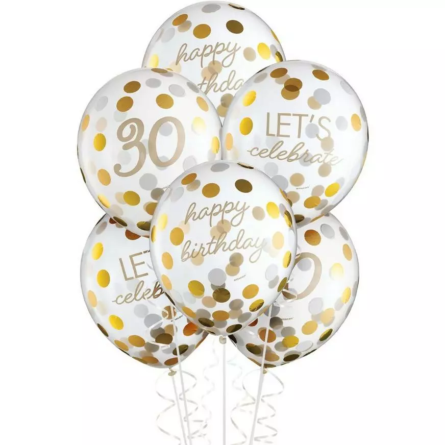 6ct, 12in, Metallic Golden Age 30th Birthday Latex Confetti Balloons 3 6ct, 12in, Metallic Golden Age 30th Birthday Latex Confetti Balloons