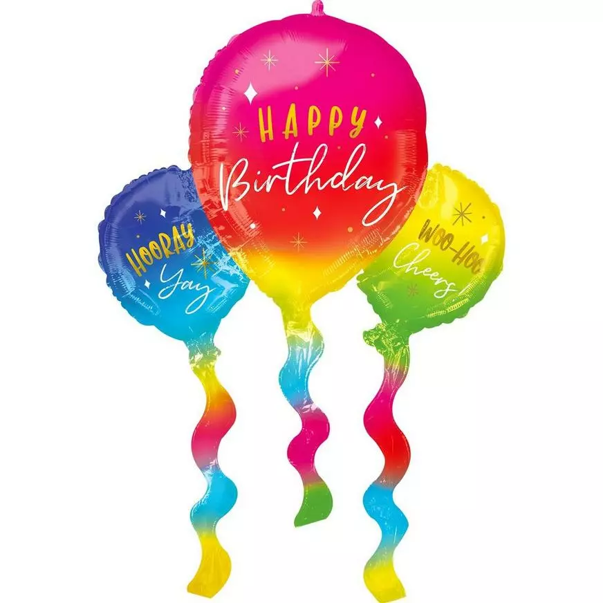 Balloon Fun Birthday Cluster Foil Balloon, 39in X 26in 3 Balloon Fun Birthday Cluster Foil Balloon, 39in X 26in