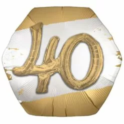 Satin Golden Age Happy 40th Birthday Hexagonal Foil Balloon, 30in X 28in
