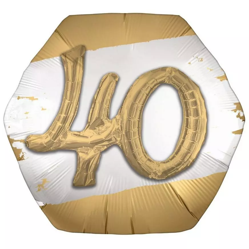 Satin Golden Age Happy 40th Birthday Hexagonal Foil Balloon, 30in X 28in 3 Satin Golden Age Happy 40th Birthday Hexagonal Foil Balloon, 30in X 28in