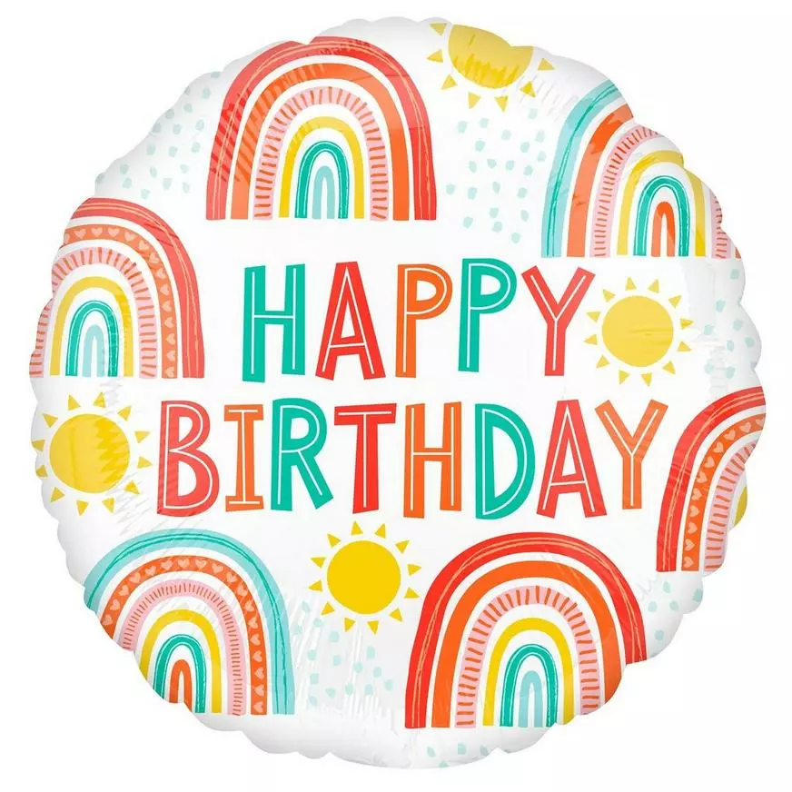 Retro Rainbow Happy Birthday Foil Balloon, 18in 3 Retro Rainbow Happy Birthday Foil Balloon, 18in