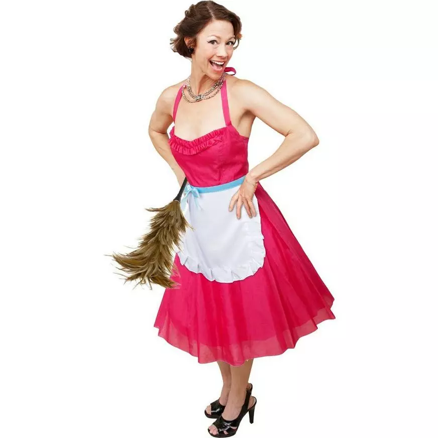 50s Happy Homemaker Apron & Feather Duster Costume Accessory Set, 2pc 3 50s Happy Homemaker Apron & Feather Duster Costume Accessory Set, 2pc