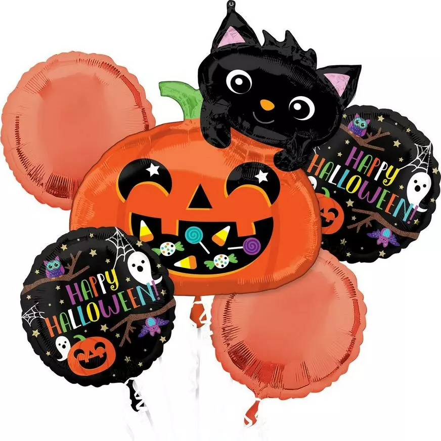 Happy Halloween Night Foil Balloon Bouquet, 5pc 3 Happy Halloween Night Foil Balloon Bouquet, 5pc
