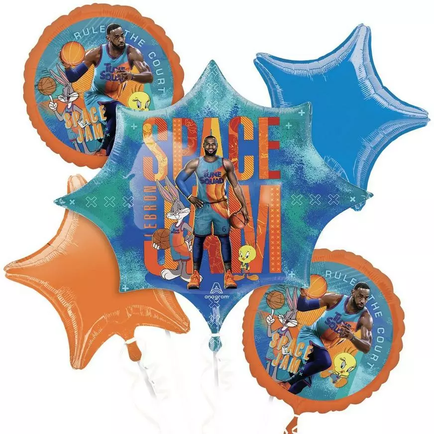 Space Jam 2 Foil Balloon Bouquet, 5pc 3 Space Jam 2 Foil Balloon Bouquet, 5pc