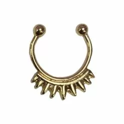 Gold Spiked Faux Septum Chain Ring With Earring