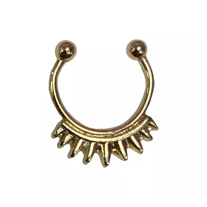Gold Spiked Faux Septum Chain Ring With Earring 3 Gold Spiked Faux Septum Chain Ring With Earring