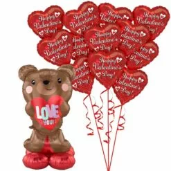 AirLoonz Brown Bear & Red Hearts Valentine's Day Balloon Kit, 13pc