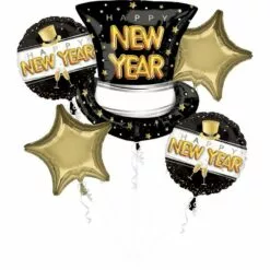 Pop, Clink, Cheers Happy New Year Foil Balloon Bouquet, 5pc