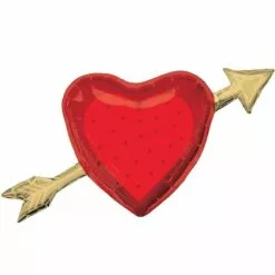 Air-Filled Red Heart & Gold Arrow Foil Balloon, 24in X 13in