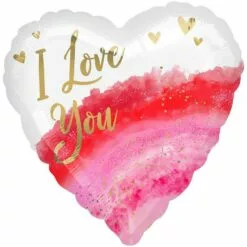 Pink & Gold Watercolor Geode I Love You Heart Foil Balloon, 28in