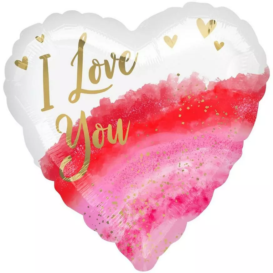 Pink & Gold Watercolor Geode I Love You Heart Foil Balloon, 28in 3 Pink & Gold Watercolor Geode I Love You Heart Foil Balloon, 28in