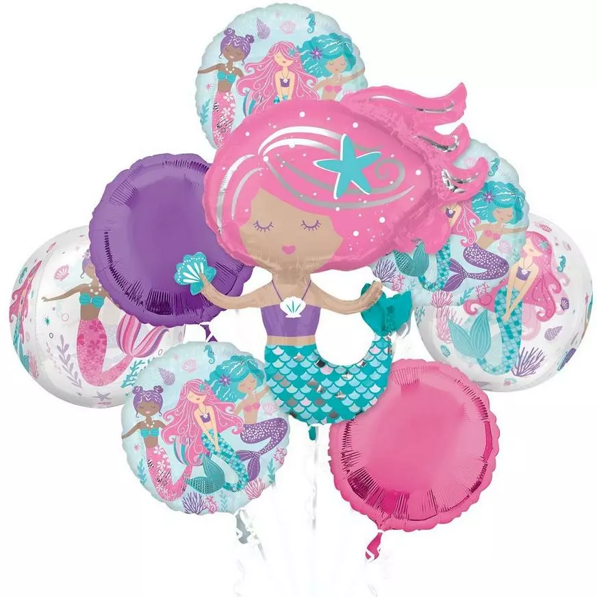 Shimmering Mermaid Foil & Plastic Balloon Bouquet, 8pc 3 Shimmering Mermaid Foil & Plastic Balloon Bouquet, 8pc