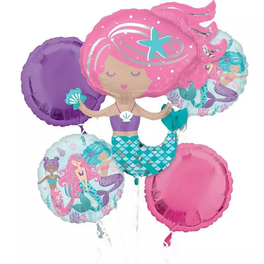 Shimmering Mermaid Foil & Plastic Balloon Bouquet, 8pc 4 Shimmering Mermaid Foil & Plastic Balloon Bouquet, 8pc - Image 2