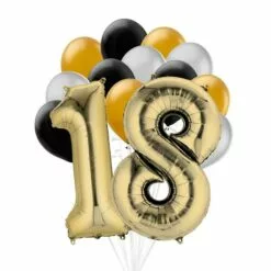 Premium Black, Silver, & Gold 18 Balloon Bouquet, 14pc