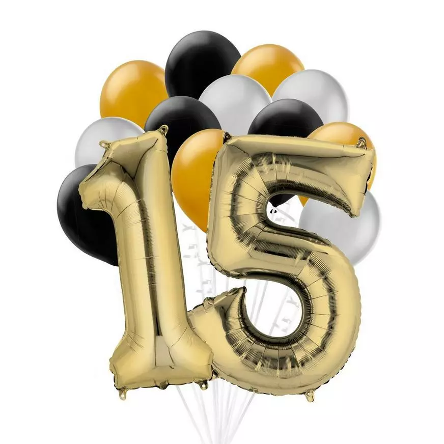 Premium Black, Silver, & Gold 15 Balloon Bouquet, 14pc 3 Premium Black, Silver, & Gold 15 Balloon Bouquet, 14pc