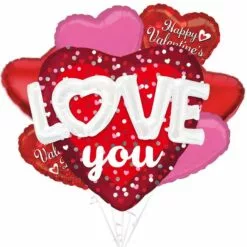 3D Love You Happy Valentine's Day Heart Foil Balloon Bouquet, 7pc