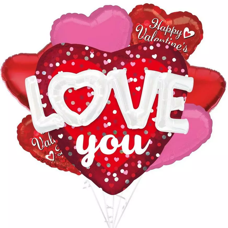 3D Love You Happy Valentine's Day Heart Foil Balloon Bouquet, 7pc 3 3D Love You Happy Valentine's Day Heart Foil Balloon Bouquet, 7pc