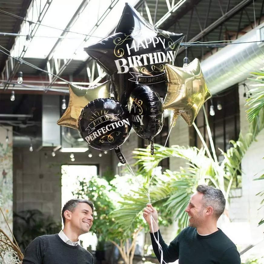 Black & Gold Better With Age Foil Balloon Bouquet, 5pc 3 Black & Gold Better With Age Foil Balloon Bouquet, 5pc