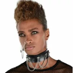 AMSCAN Adult Spiked Dog Collar Choker With Chains - Punk