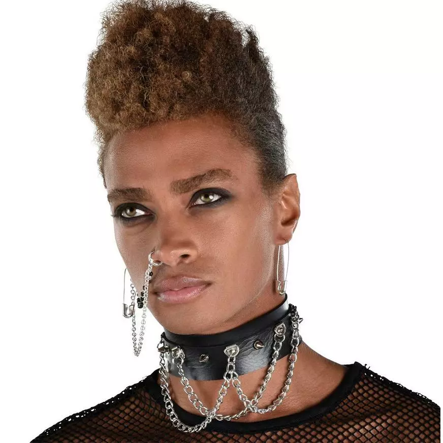AMSCAN Adult Spiked Dog Collar Choker With Chains - Punk 3 AMSCAN Adult Spiked Dog Collar Choker With Chains - Punk