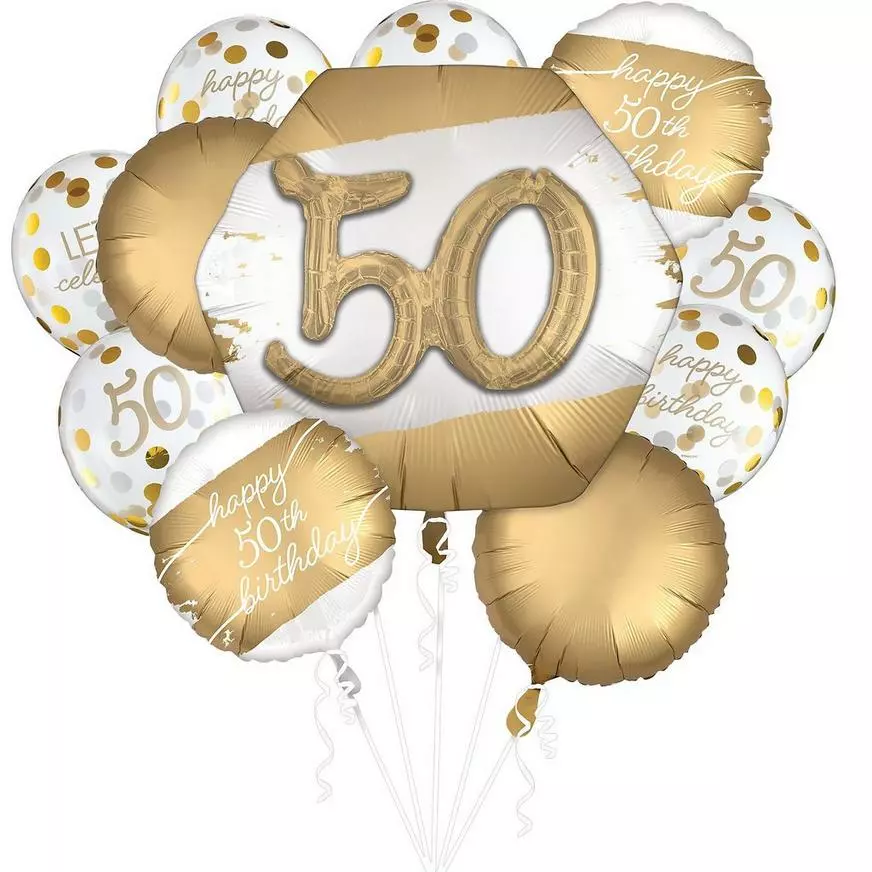 Golden Age 50th Birthday Balloon Bouquet 3 Golden Age 50th Birthday Balloon Bouquet