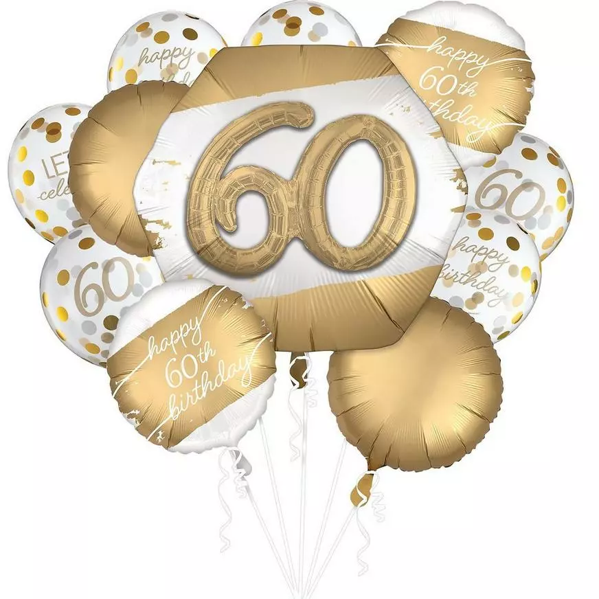 Golden Age 60th Birthday Balloon Bouquet 3 Golden Age 60th Birthday Balloon Bouquet