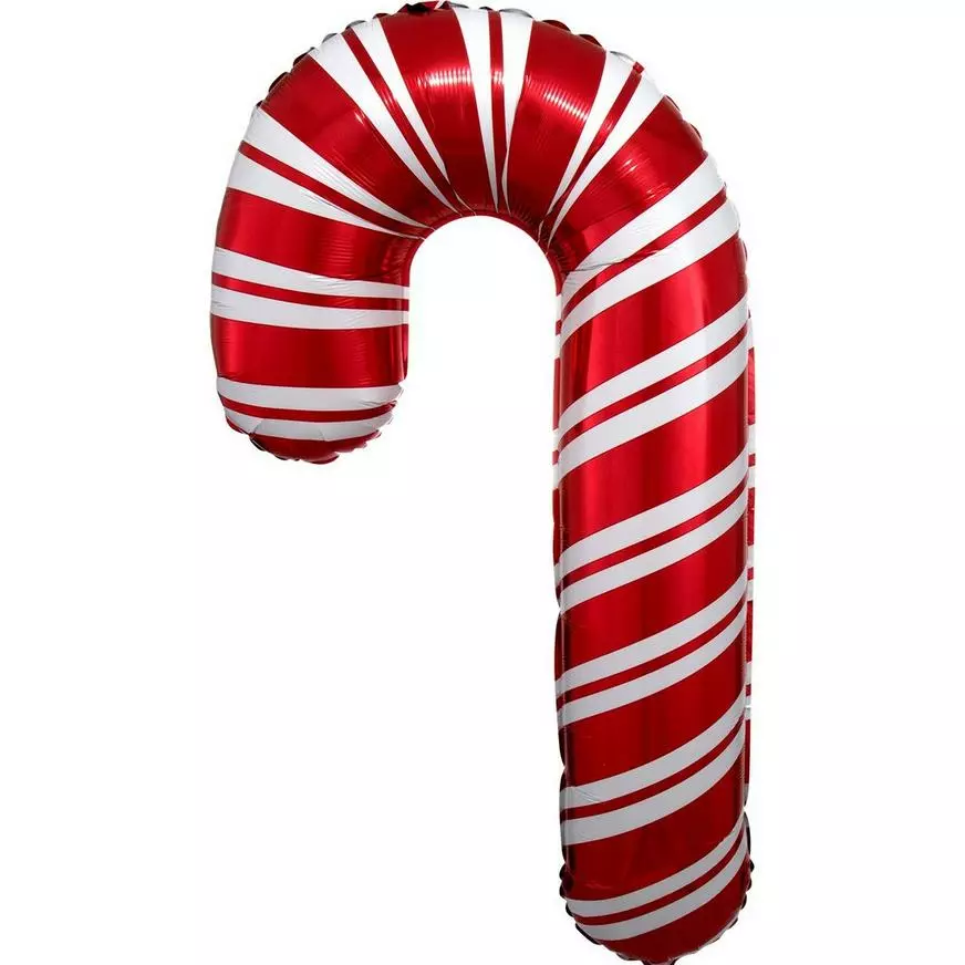 Candy Cane-Shaped Holiday Foil Balloon, 20in X 37in 3 Candy Cane-Shaped Holiday Foil Balloon, 20in X 37in