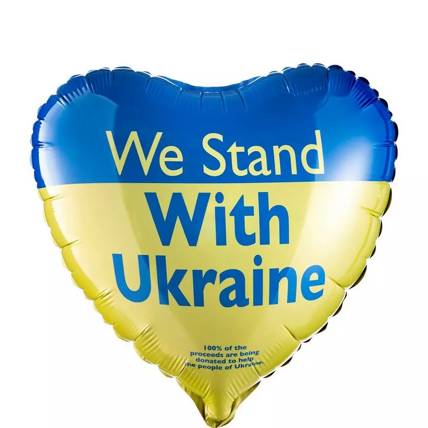 We Stand With Ukraine Heart Foil Balloon, 17in 3 We Stand With Ukraine Heart Foil Balloon, 17in