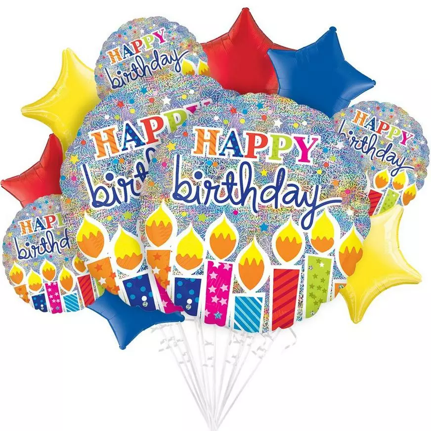 Prismatic Candles & Stars Birthday Foil Balloon Bouquet, 11pc 3 Prismatic Candles & Stars Birthday Foil Balloon Bouquet, 11pc