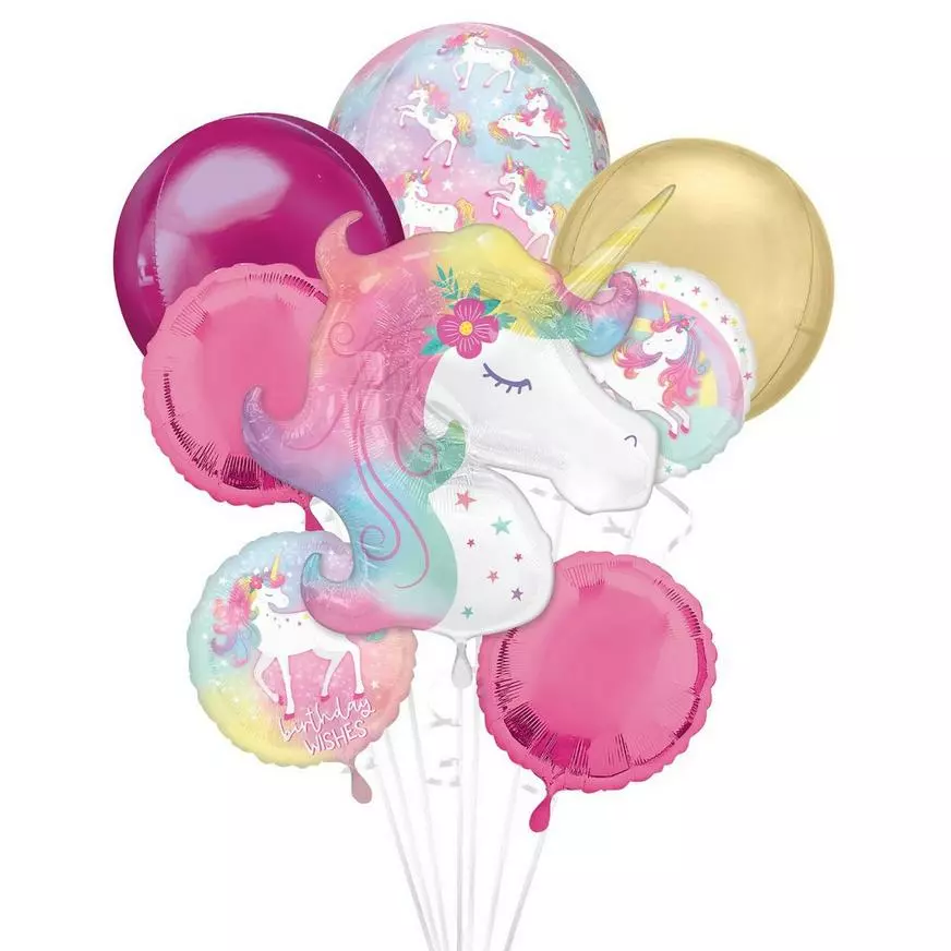 Enchanted Unicorn Birthday Foil & Plastic Balloon Bouquet, 9pc 3 Enchanted Unicorn Birthday Foil & Plastic Balloon Bouquet, 9pc