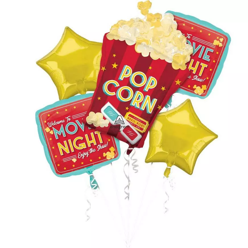 Movie Night Foil Balloon Bouquet, 5pc 3 Movie Night Foil Balloon Bouquet, 5pc