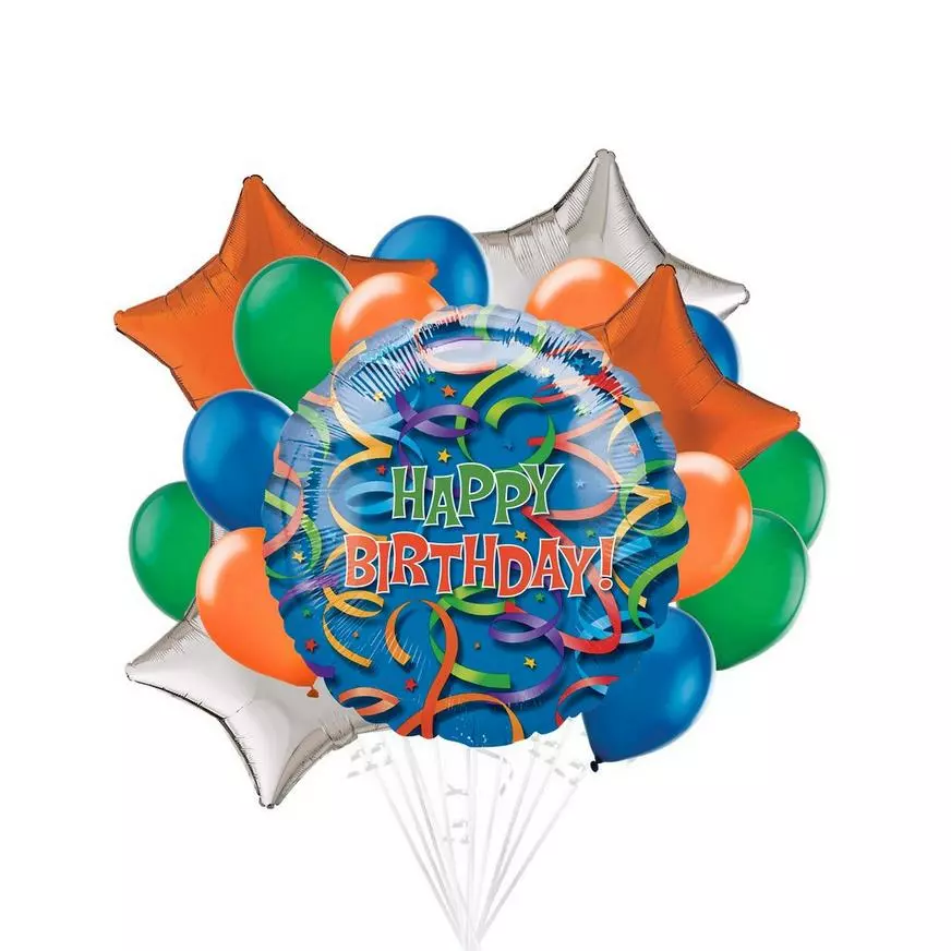 Streamer Birthday Balloon Bouquet, 17pc 3 Streamer Birthday Balloon Bouquet, 17pc