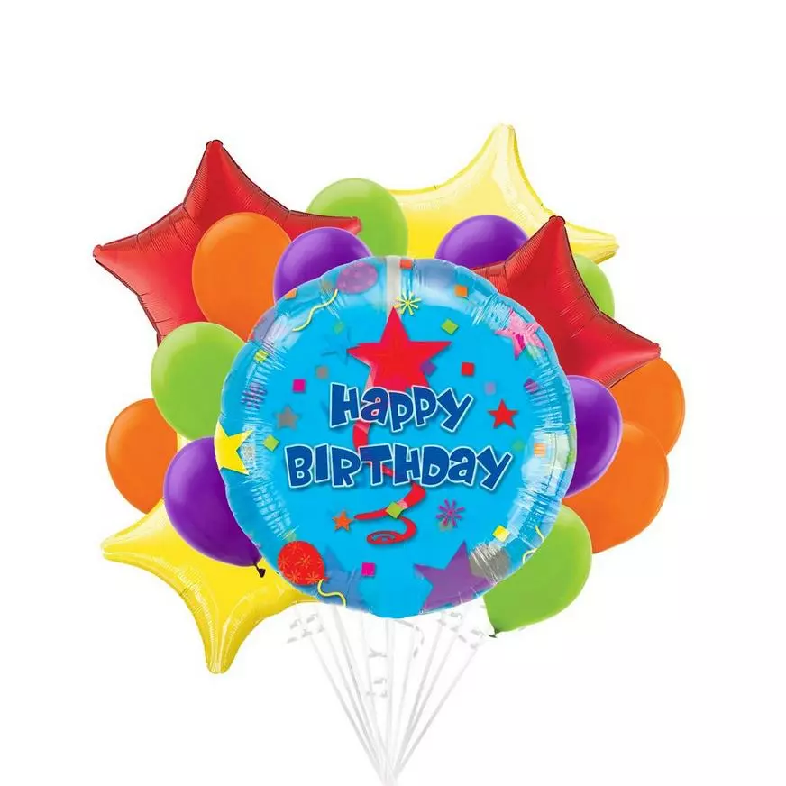 Swirl Birthday Balloon Bouquet, 17pc 3 Swirl Birthday Balloon Bouquet, 17pc